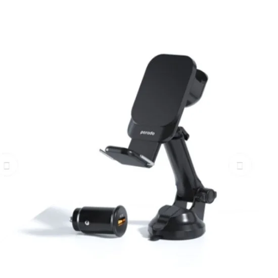 Porodo 3 in1 Magsafe Car Mount- Watch - Earbuds Charging QC3.0 Car Charger Included - Black